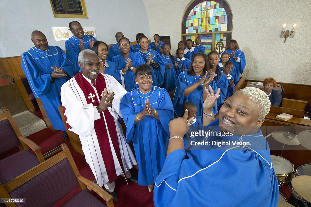 Gospel Singer Leading a Choir in a Church Service