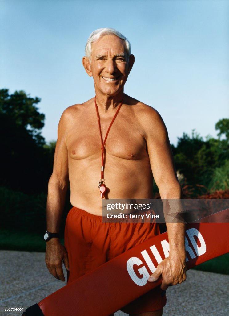 Senior Man Dressed as a Life Guard