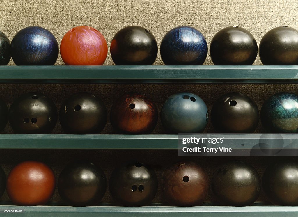 Still Life of Bowling Balls on a Shelf