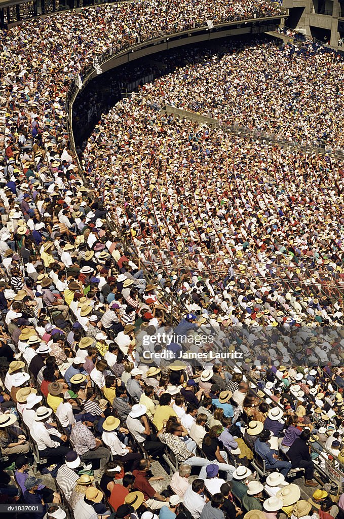Elevated View of a Large Crowd in a Stadium