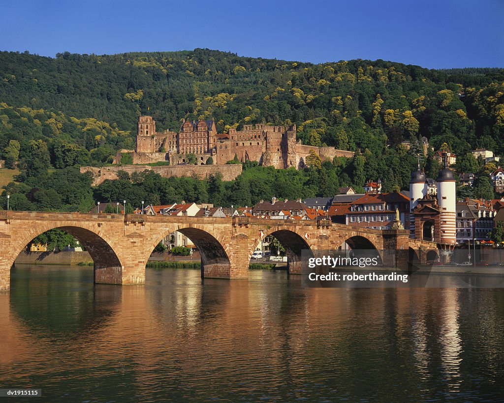 Heidelberg Castle, Alte Brucke and the River Neckar, Heidelberg, Baden Wurttemberg, Germany