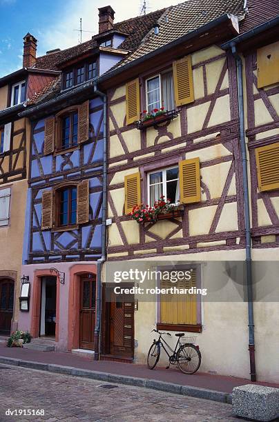 timber framed buildings, colmar, alsace, france - garden feature stock pictures, royalty-free photos & images