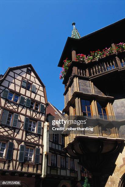 exterior of buildings in colmar, alsace, france - haut rhin stock-fotos und bilder