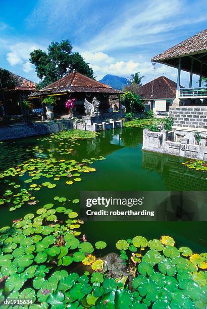 ornamental lake, raja of karangasem palace, amlapura, bali, indonesia - lake palace stockfoto's en -beelden