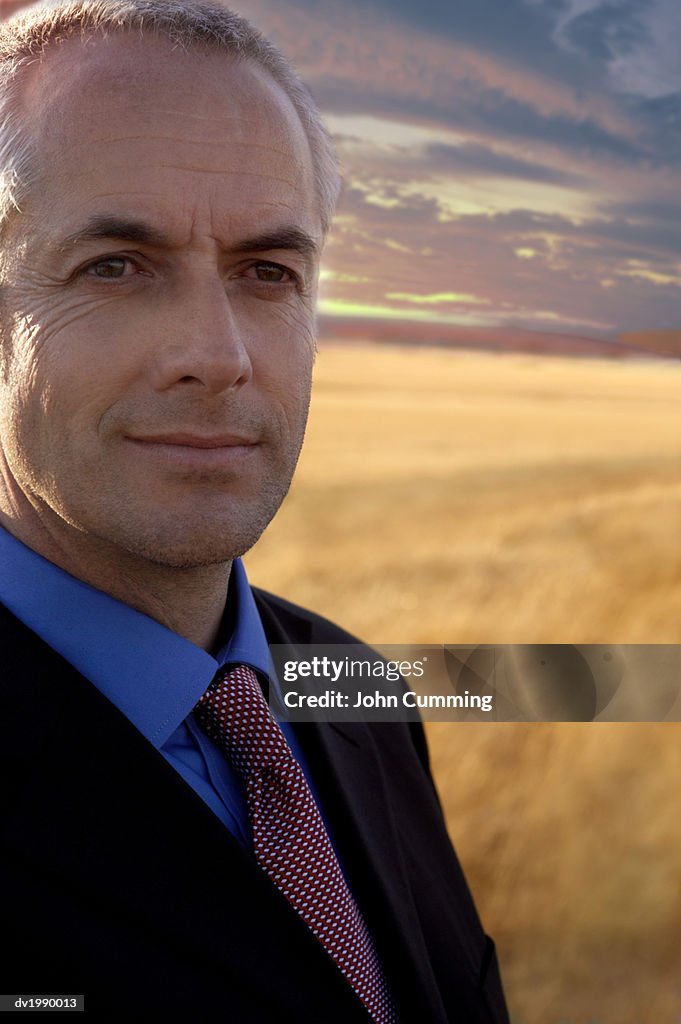 Man Wearing a Suit in a Field