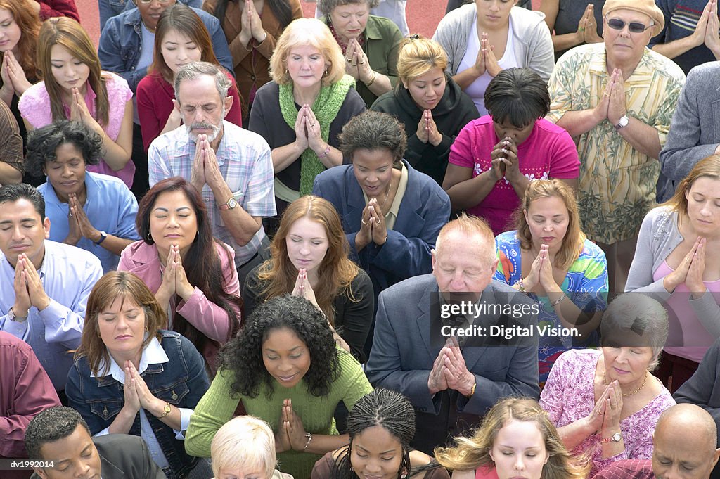 Elevated View of a Crowd of People Praying