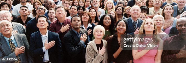 Large Crowd of People Pledging Allegiance Large Crowd of People Pledging Allegiance
