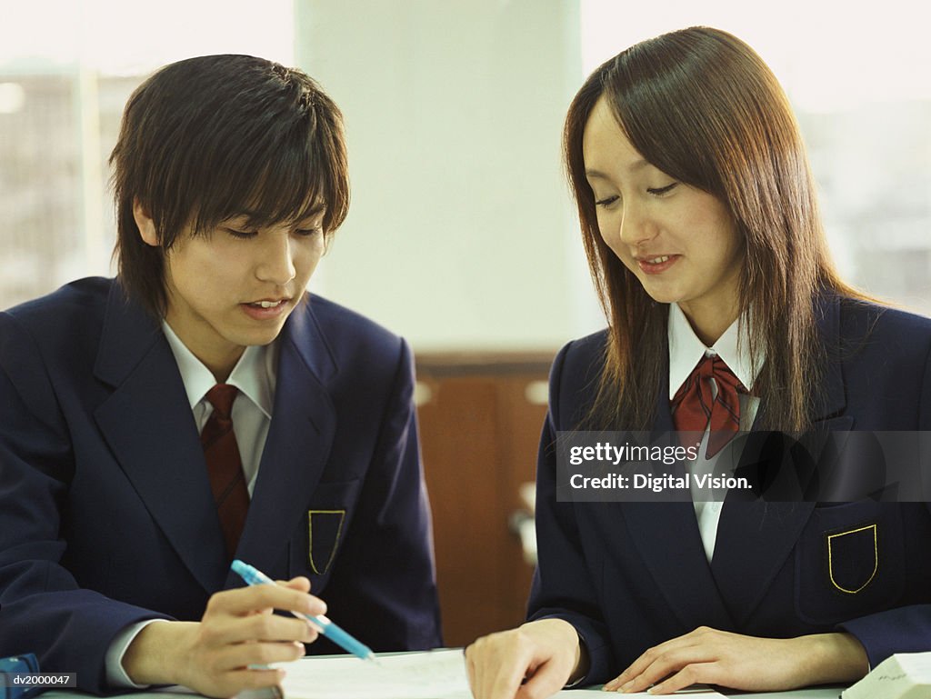 Schoolboy and Schoolgirl Working Together