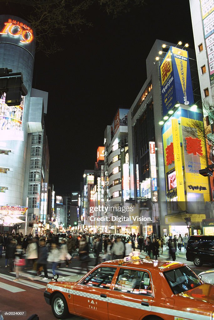 Crowded Street at Night, Shibuya, Tokyo, Japan