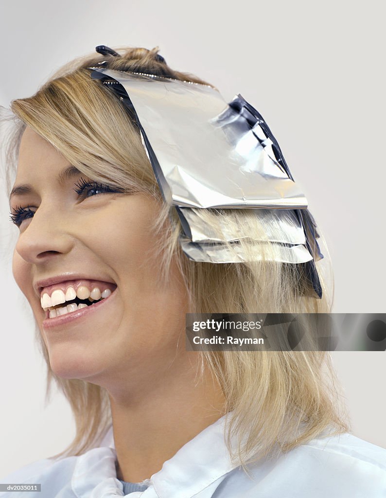 Close up of a Woman With Foil in Her Hair