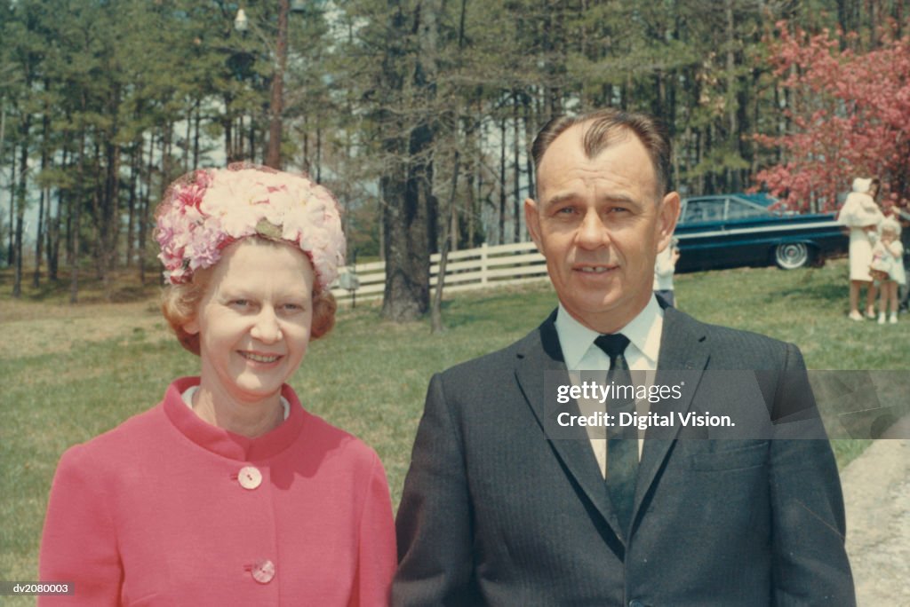 Retro Portrait of a Couple Standing Outdoors