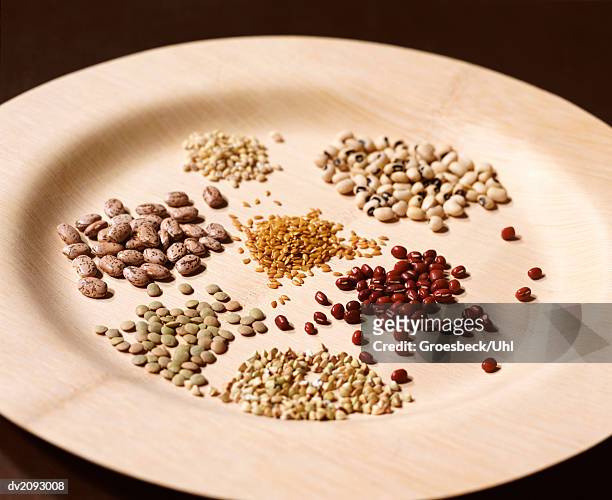 plate with a variety of beans - variety stockfoto's en -beelden