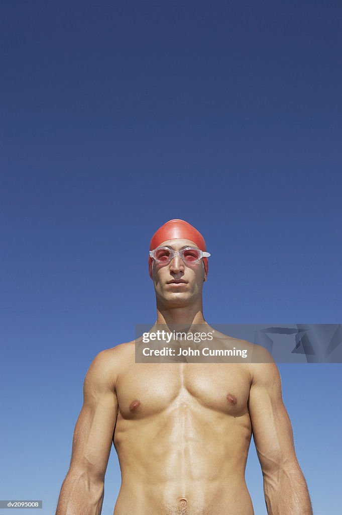 Male Swimmer Wearing His Swimming Goggles