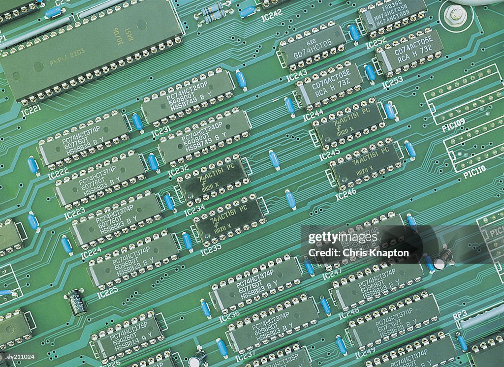 Numerous micro-chips on a circuit board