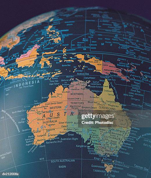 australia on portion of globe - australásia imagens e fotografias de stock