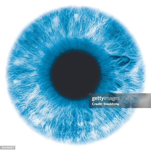 eye, negative image, with blue-green iris - blue eye stockfoto's en -beelden