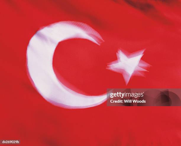 closeup of flag of turkey - crescent moon and star flag stock pictures, royalty-free photos & images