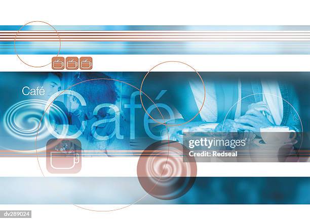 collage of cafe imagery - two circles overlap stock illustrations