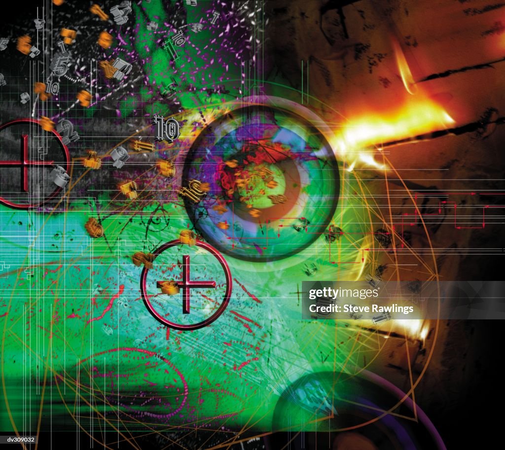 Sphere With Exploding Numbers And Flames High-Res Vector Graphic ...