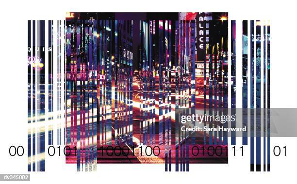 bar-code of city intersection at night - sara stock illustrations