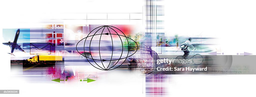 Globe with transportation imagery