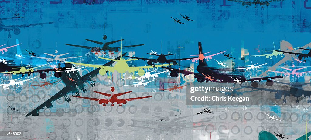 Airplanes superimposed on each other
