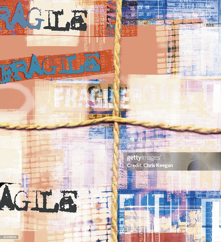 Fragile package tied with rope