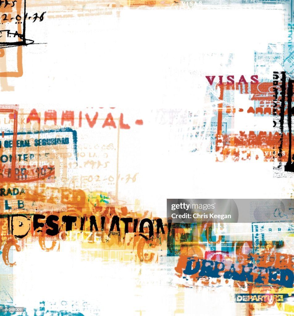 White background with traveling text overlay