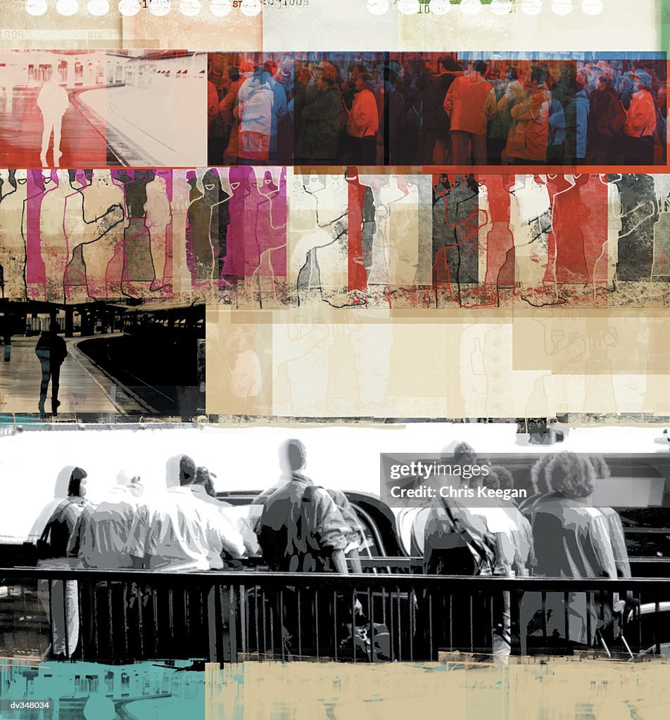 Superimposed images of travelers