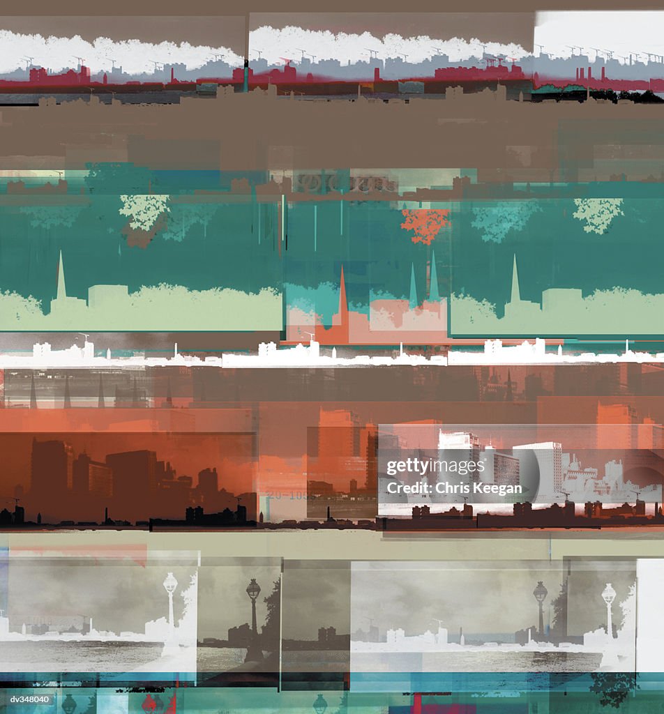 Superimposed images of places