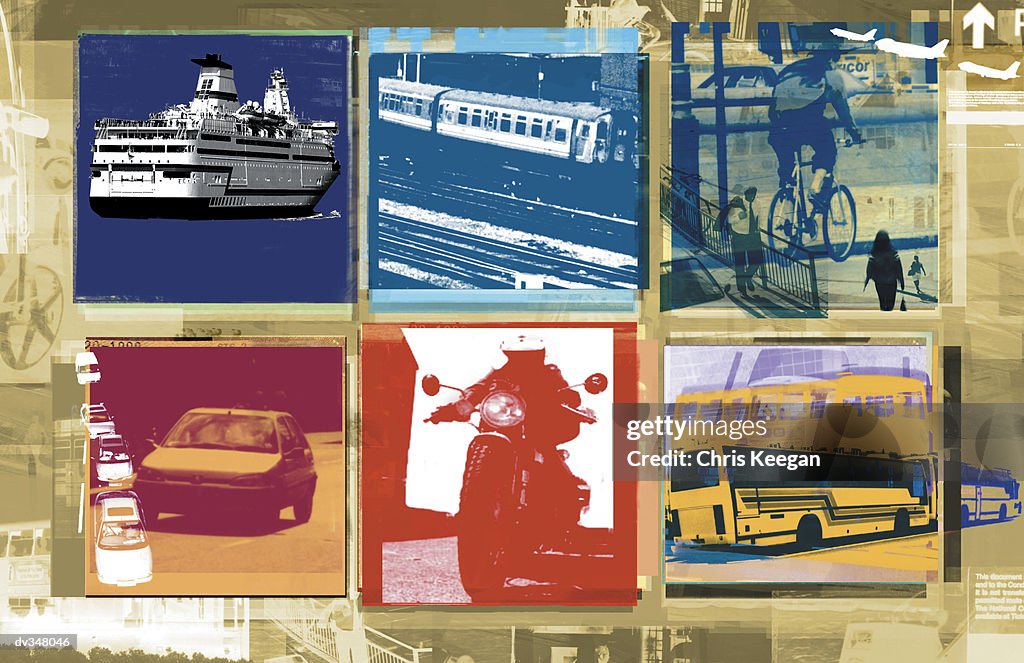 Superimposed images of transportation