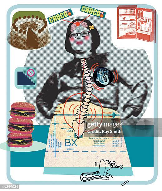overweight woman with food on her mind - bulimie stock-grafiken, -clipart, -cartoons und -symbole