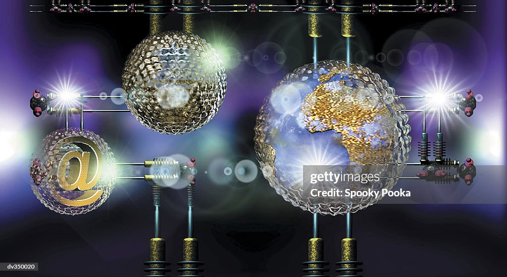 Globe At Sign Bumpy Spheres Circuitry High-Res Vector Graphic - Getty ...