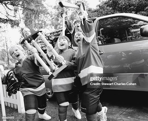 young hockey team with trophy - stewart stock-fotos und bilder