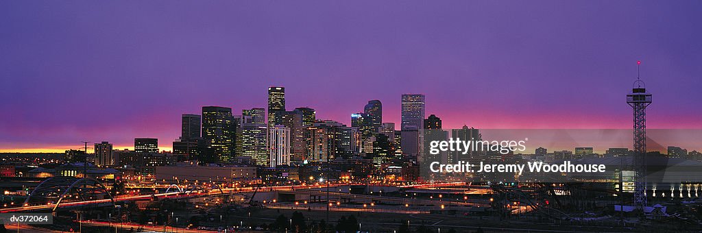 Denver skyline at dusk