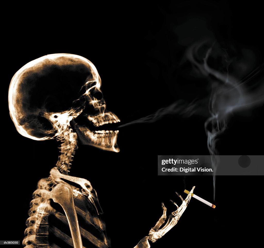 Skeleton holding cigarette