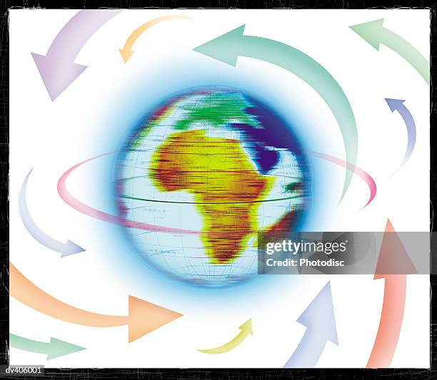 spinning globe surrounded by arrows - earth spinning stock illustrations