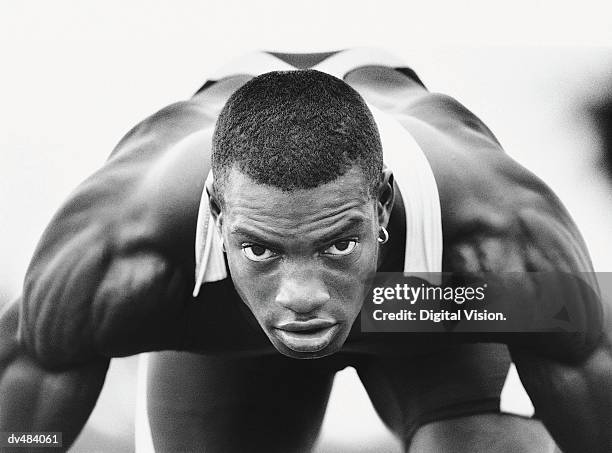 portrait of determined runner - black and white portrait man stock pictures, royalty-free photos & images