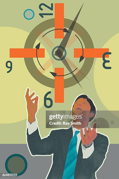 businessman juggling time - arbeitszeit flexibel stock-grafiken, -clipart, -cartoons und -symbole