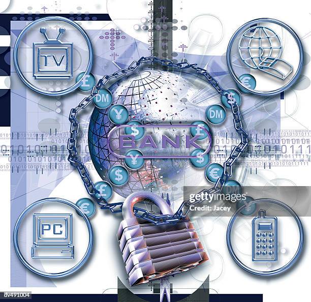 stockillustraties, clipart, cartoons en iconen met global communication and bank abstract - wap