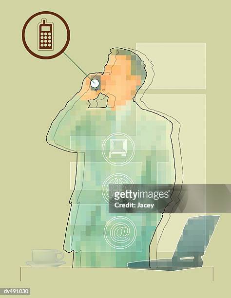 illustrazioni stock, clip art, cartoni animati e icone di tendenza di businessman talking on a cellular phone - wap