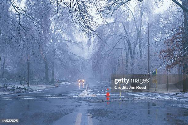 downed powerlines from ice storm - ice storm stock pictures, royalty-free photos & images