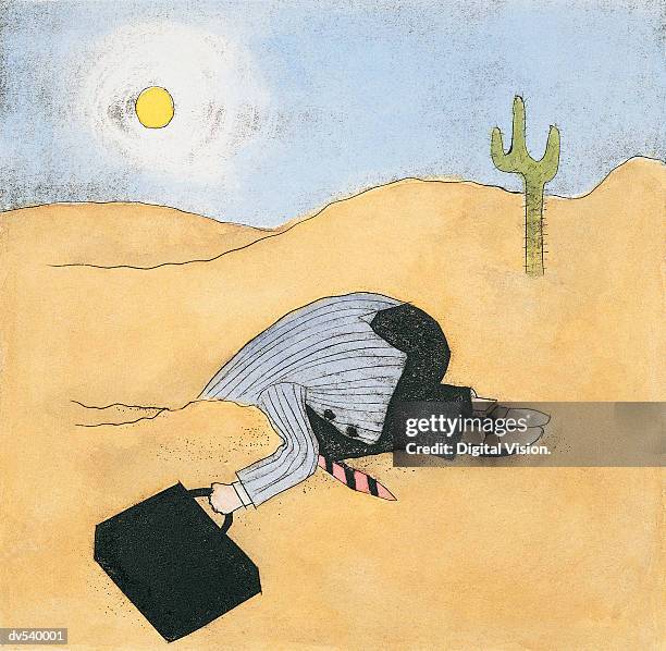 businessman sticking head in the sand - maxim barron stock illustrations