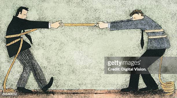 two businessmen having a tug of war - war stock-grafiken, -clipart, -cartoons und -symbole