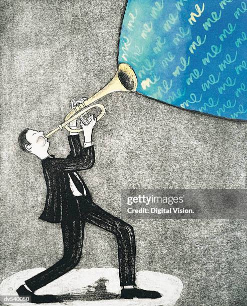 trumpet player blowing horn - vanity stock illustrations