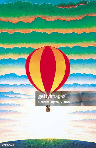 ilustrações de stock, clip art, desenhos animados e ícones de hot air balloon rising - céu romântico