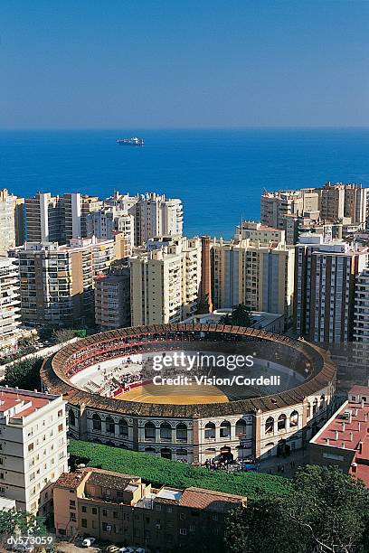 bullfighting arena, malaga, spain - tierkampf stock-fotos und bilder