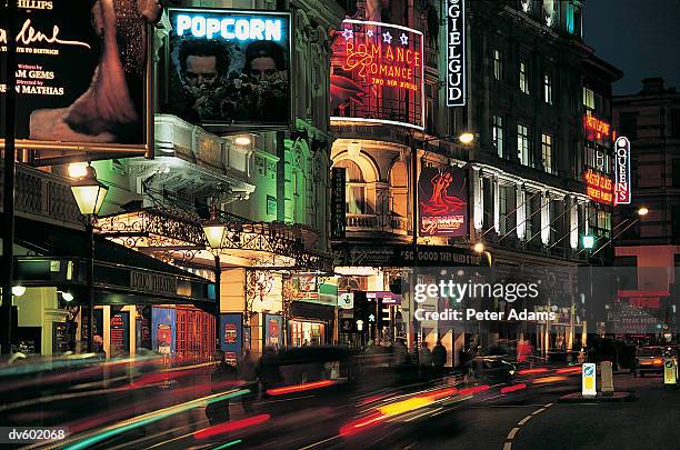 shaftesbury avenue, london, england - soho london night stock pictures, royalty-free photos & images