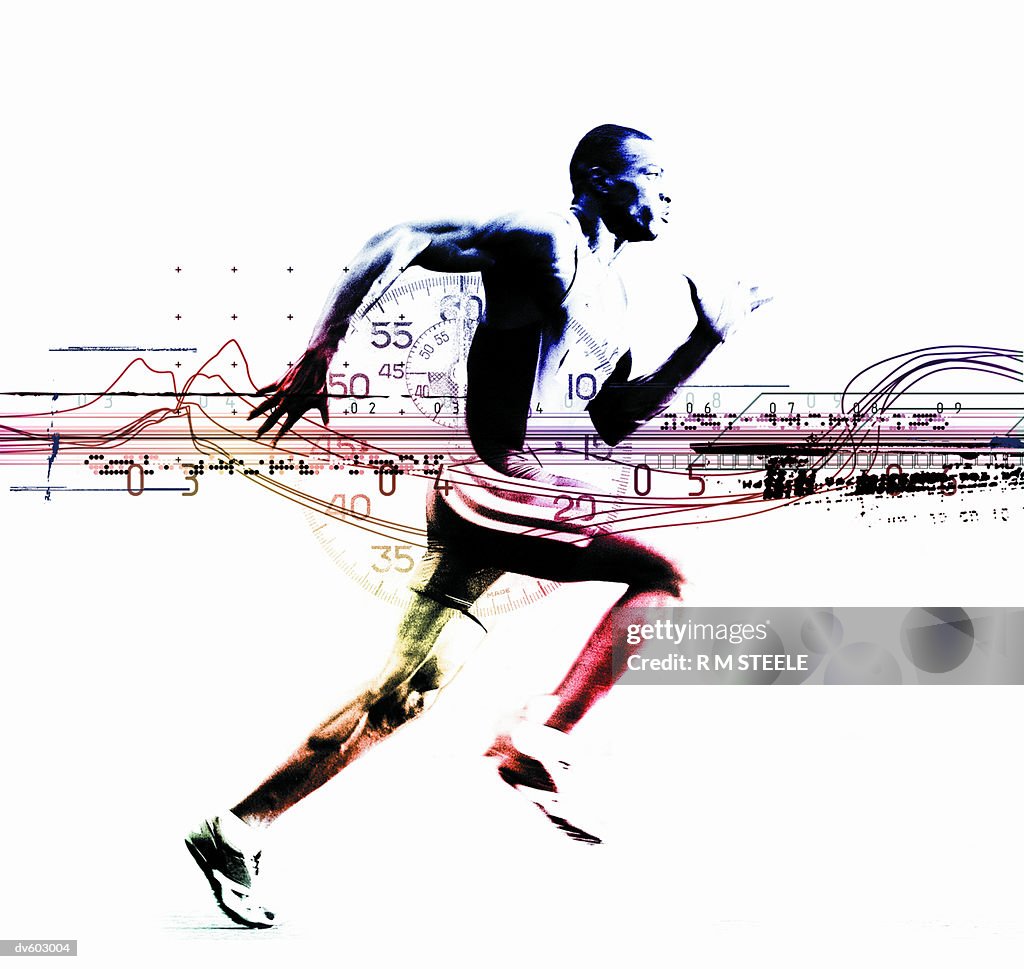 Runner Superimposed over Stopwatch