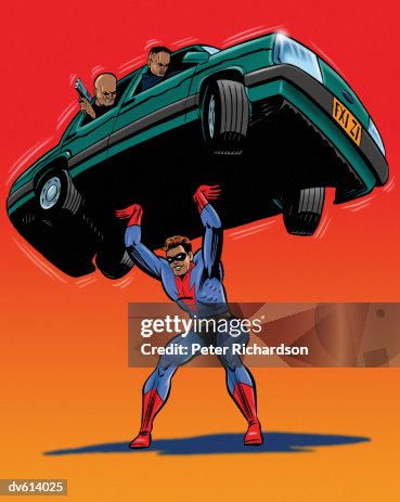Super Hero Lifting Car Of Bad Guys High-Res Vector Graphic - Getty Images Super Hero Lifting Car Of Bad Guys High-Res Vector Graphic - Getty Images